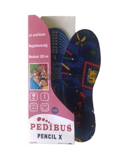 Pedibus Pencil X Kid gyerek talpbetét pamut felsőrésszel és légpárnás latexből, jól szellőzik és vágható – 19–34