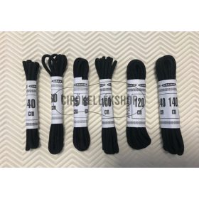 Vékony, gömbölyű fekete pamut cipőfűző különböző méretekben