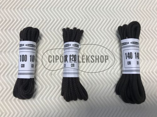 Vastag, gömbölyű fekete pamut cipőfűző több méretben (60–180 cm)