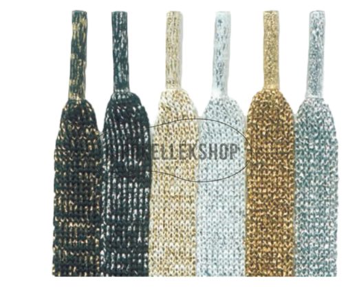 Lurex cipőfűzők 120 cm hosszban – arany, ezüst és kombinált árnyalatokban