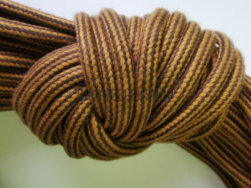 Barna–mustársárga csíkos pamut cipőfűző – 4 mm vastag, 100 / 120 / 140 cm hosszúságban