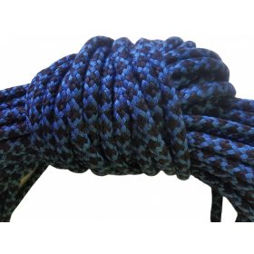 Fekete–kék mintás pamut cipőfűző – gömbölyű, 4 mm vastag, 100 / 120 / 140 cm hosszúságban