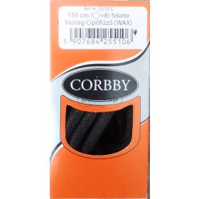 Corbby fekete waxos cipőfűző – vastag, gömbölyű, 150 cm hosszú cipőfűző 