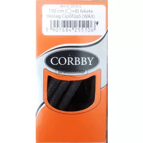 Corbby fekete waxos cipőfűző – vastag, gömbölyű, 150 cm hosszú cipőfűző 