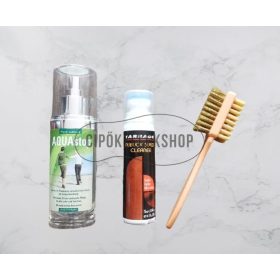 Nubuk cipőápoló csomag: természetes Aquastop spray, Tarrago tisztító oldat és nubuk gumi kefe