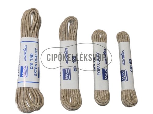 Movi vékony bézs gömbölyü cipőfűző különböző hosszokban – prémium minőség  